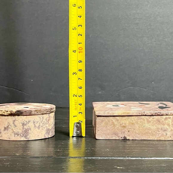 Set of 2 Vintage Inlay Marble  Oval Rectangular Trinket Boxes  Soap Stone - Picture 7 of 11